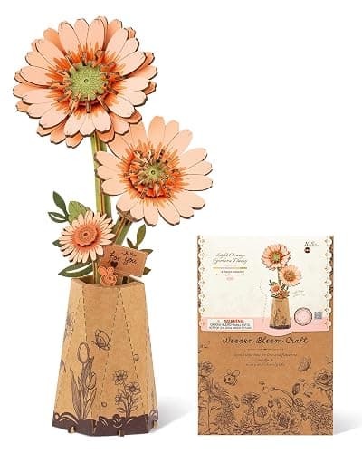 Wowood 3D Flower Wooden Puzzles for Adults-Gerbera Daisy, DIY Wooden Flowers Model Kit Building Set Crafts for Adults to Build, Botanical Collection/Ideal Creative Gift Ideas/Housewarming (105PCS) - Image 1