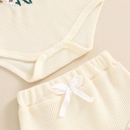 Kavousa Newborn Baby Girl Summer Clothes Floral Embroidery Hater Romper Bloomers Shorts Set Headband Cute Baby Girl Outfit thumbnail 6