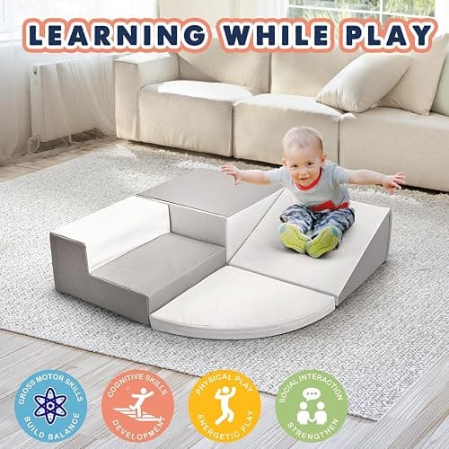little dove Large 4-Piece Set Climbing Toys for Toddlers 1-3, Baby Foam Climbing Blocks for Toddlers,Soft Play Toddler Climbing Toys Indoor for Crawling Climbing and Sliding,Foam Play Gym,Gray & White thumbnail 7