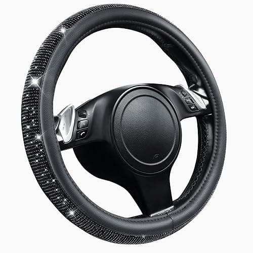 CAR PASS Bling Diamond Leather Steering Wheel Cover, With Sparkly Crystal Glitter Rhinestones Universal Fit 14"1/2-15" Car Wheel Protector for Women Girl Fit Suvs,Vans,Sedans,Car,Trucks, Black Diamond thumbnail 8