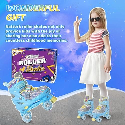 Nattork Kids Roller Skates for Girls Kids, 4 Sizes Adjustable Girls Roller Skates for Ages 3-12 with Light up Wheels & Safety Protection - Cool Birthday Gift for Indoor Outdoor Sports thumbnail 5