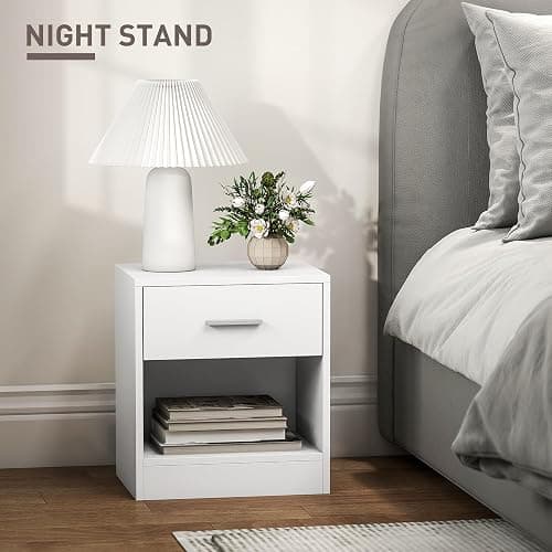 HOMCOM Modern Side Table, Accent Table with Drawer and Storage Shelf, End Table for Living Room, White Wood Grain thumbnail 7