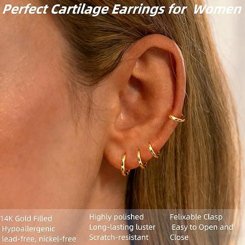 Gokeey Small Gold Huggie Hoop Earrings Set for Women 14K Gold Plated Hypoallergenic Lightweight Earrings for Sensitive Ears Everyday Earrings Sets for Multiple Piercing Cartilage Hoop Earrings Stack Jewelry thumbnail 3