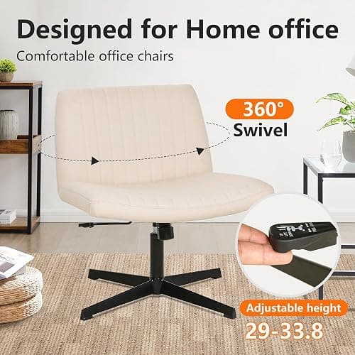 FDW Criss Cross Chair Armless Cross Legged Office Desk Chair Adjustable Swivel Ergonomic Desk Chair No Wheels U Shaped Backrest with Wide Seat Native Sponge Computer Task Vanity Chair for Home Office thumbnail 4