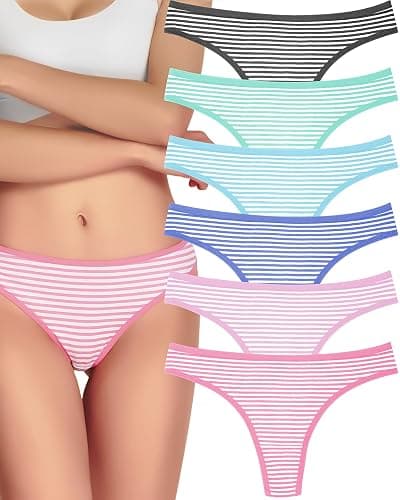 ANZERMIX Women's Breathable Cotton Thong Panties Pack of 6 - Image 1