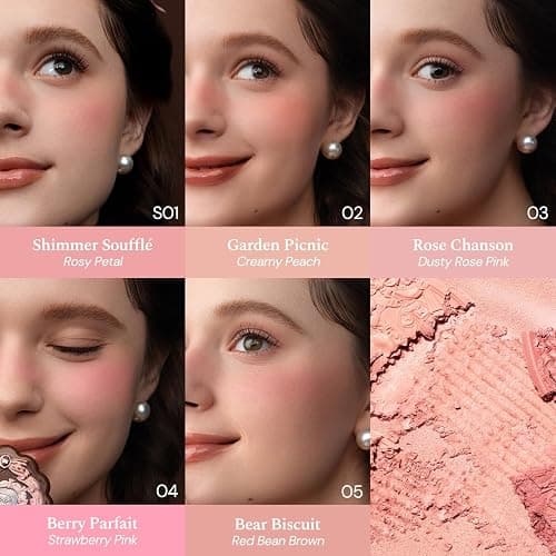 Fard in seta satinato della collezione Sweetie Bear, fard in polvere rosa pesca scintillante per guance Flower Know, trucco viso modulabile e sfumabile, morbido e a lunga tenuta (Garden Picnic) thumbnail 2