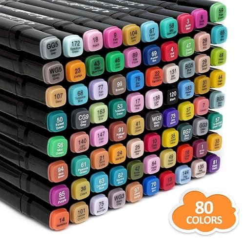 XIAOERLANG 80 Colors Alcohol Markers Pens,Markers Drawing,Markers Set for Kids,Adults Coloring Book, Multicolor,Wide Chisel and Thin Head Double-Head Design Equipped with,Black Suitcase thumbnail 2