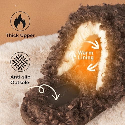 Snug Leaves Women's Scuff Slippers Furry Cute Curly Faux Wool Slip-on Indoor Memory Foam House Shoes thumbnail 3