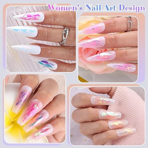 Aurora Glass Paper Nail Art Sticker 10 Sheets Gradient Laser Broken Glass Paper Nail Decals Reflective Mirror Design Cellophane Nail Supplies for Girls Women DIY Nail Art Decoration thumbnail 7