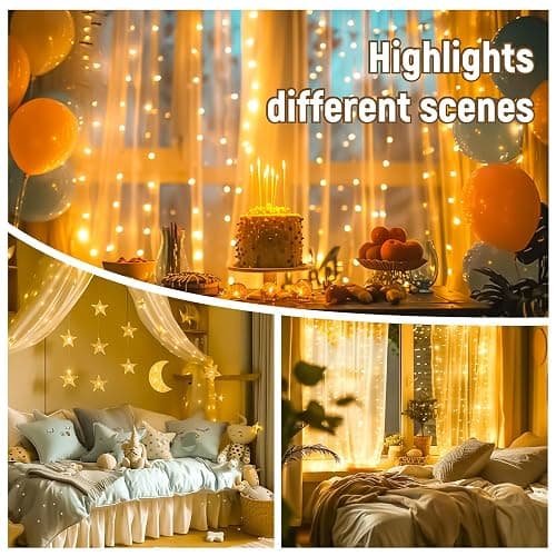 HXWEIYE 300LED Untangled Curtain Lights, 9.8x9.8Ft USB Fairy Twinkle String Lights with Remote and DIY Timer, 8 Modes Window Wall Hanging Light for Bedroom Dorm Backdrop Room Decor, Warm White thumbnail 8