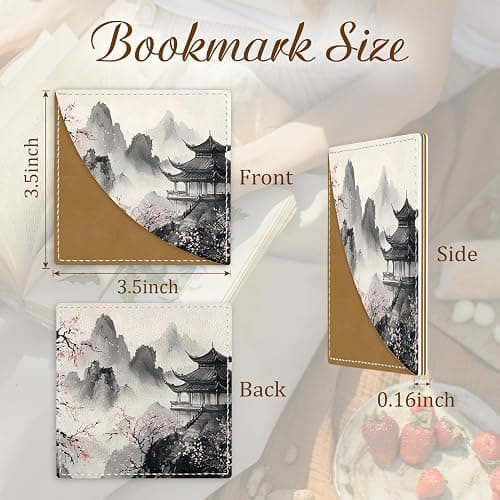 Japanese Landscape Corner Bookmarks, Anime Leather Book Accessories for Book Lovers, 3 Pcs Reading Book Page Markers for Women Men Student Teacher Retirement Birthday Gifts thumbnail 3