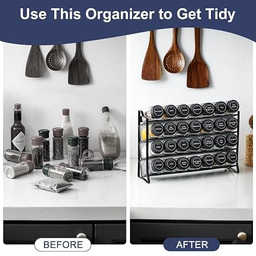 AOZITA Spice Rack Organizer for Cabinet, Spice Organizer with 28 Empty Spice Jars with Black Lids, Funnel, Spice Labels, Seasoning Organizer for Countertop, Cabinet, Kitchen, Pantry, Cupboard thumbnail 6