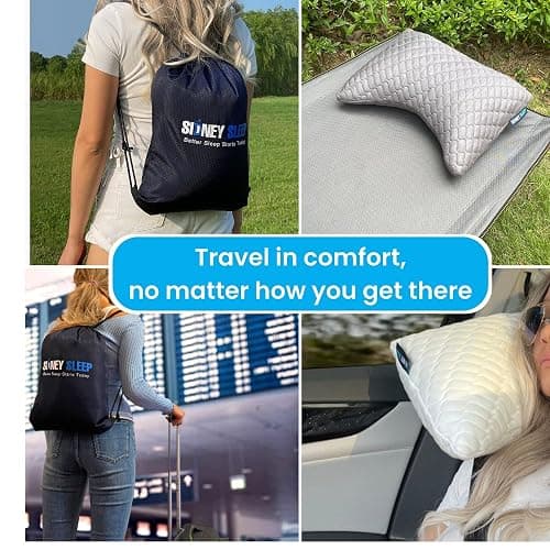 Sidney Sleep Mini Travel Size Neck Pillow - Knee, Back Lumbar and Support - Small Curved Pillow - 14 x 19 Inches - Adjustable Loft - Washable - Drawstring Backpack Included (Mini - Grey) thumbnail 2