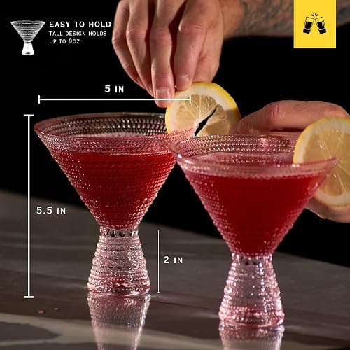 LEMONSODA Hobnail Pink Martini Glasses, Vintage Cocktail Glasses, Set of 4 thumbnail 2