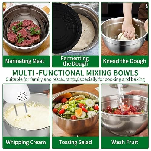 WEPSEN Mixing Bowls Set, 25PCS Stainless Steel Mixing Bowl with Lid Set, Large Nesting Bowls 7, 4.5, 3,2, 1.5QT, Measuring Cups and Spoons Baking Utensils Metal Bowl for Kitchen Prep thumbnail 7