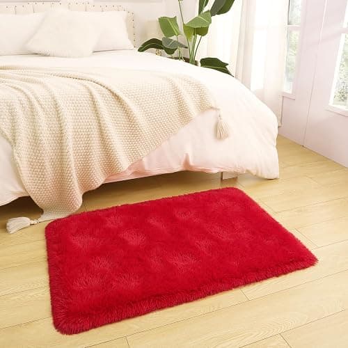 DETUM Small Red Rug 2x3 Fluffy Rugs for Bedroom Kicthen Entryway Hallyway Washable Area Rug Super Soft Throw Carpet for College Dorm Plush Rugs for Kids thumbnail 4
