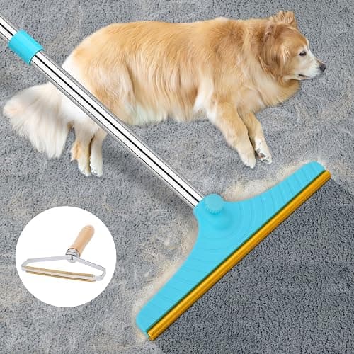 Carpet Rake for Pet Hair Removal - Reusable Pet Hair Remover, 60” Adjustable Long Handle Cat Dog Carpet Rake Scraper with Patented Design, Dog Hair Rake Brush for Rugs, Mats - Image 1