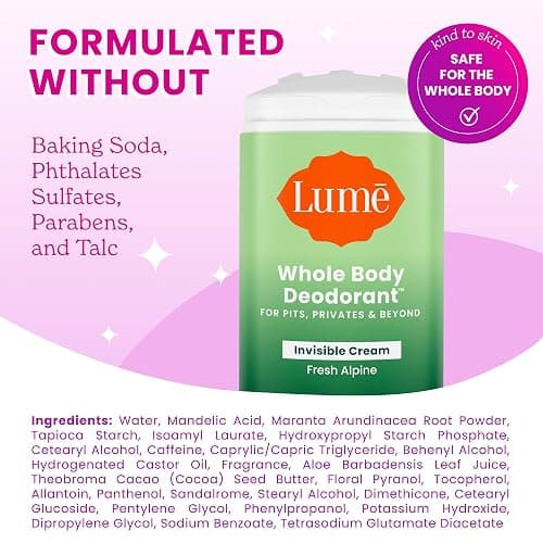 Lume Whole Body Deodorant - Invisible Cream Stick - 72 Hour Odor Control - Aluminum Free, Baking Soda Free, Skin Safe - 2.2 Ounce (Pack of 2) (Fresh Alpine) thumbnail 5