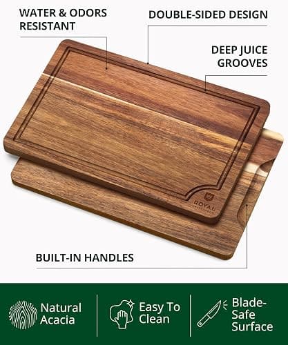 ROYAL CRAFT WOOD Wooden Cutting Boards for Kitchen Meal Prep & Serving - Bamboo Wood Serving Board Set with Deep Juice Groove Side Handles - Charcuterie & Chopping Butcher Block for Meat thumbnail 3