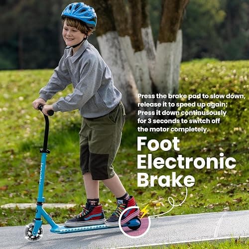 AERO Kids Electric Scooter for Boys and Girls Ages 6-12 or 8-12, with Hand Accelerator, LED Lights, 2 Speed Levels, Battery Indicator, Rubber Mat, and Adjustable Heights thumbnail 7