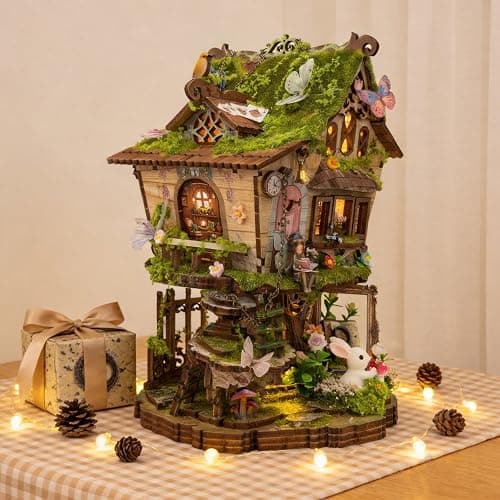RHZN Book Nook Kit, Miniature House Kit, 3D Wooden Puzzles for Adults with Tools, Tree House thumbnail 5