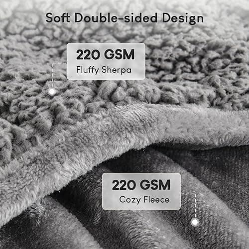 Cottonblue 20lbs Weighted Blanket Queen Size, 60x80 Inches Grey Sherpa Weighted Blanket Throw Sofa Bedding Heavy Blanket for Adults, Soft Cozy Fleece Blanket On Queen Bed thumbnail 4