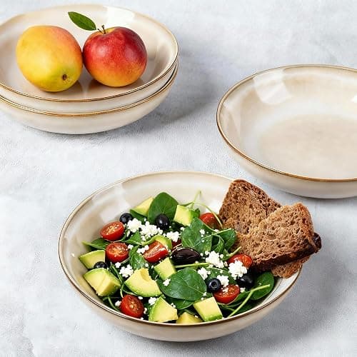 AmorArc 8.5'' Large Pasta Bowls, 36oz Ceramic Salad Serving Bowls Set of 6 for Kitchen, Wide Stoneware Bowls for Pasta,Salad,Fruit,Bread, Microwave Safe, Cappuccino thumbnail 5