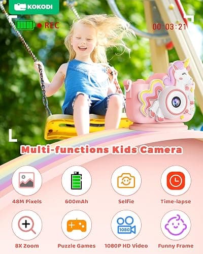 KOKODI Kids Camera Toy Digital Camera for Kids, Birthday Gifts for Girls Age 3-12, 1080P HD Video Camera for Toddler, Unicorn Children Toys for 3 4 5 6 7 8 9 Year Old Girls with 32GB SD Card thumbnail 4