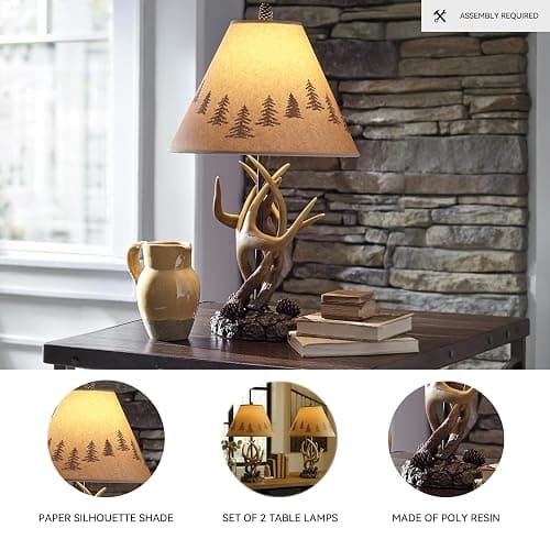 Signature Design by Ashley Derek Rustic Cabin Antler Lamp Set, 2 Count, Brown thumbnail 5