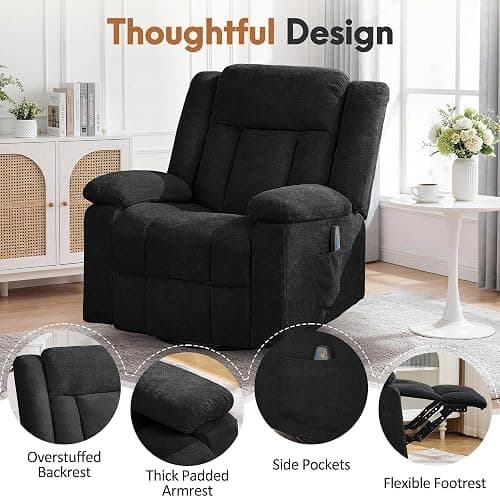 Korser Rocker Recliner Chair for Adults, 360° Swivel Rocker Recliner with Massage and Heating, Nursery Rocking Chairs with Side Pockets, Manual Reclining Chair for Living Room, Bedroom or Nursery thumbnail 7