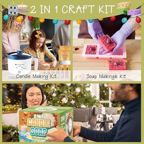 PIUH 2-in-1 Candle & Soap Making Kit for Beginners, All in one Complete DIY Craft Kit to Make Handcrafted Soap Bars + Scented Candles with Melting Pot, Wax, Soap Base, Molds, Fragrance Oils and Dyes thumbnail 6