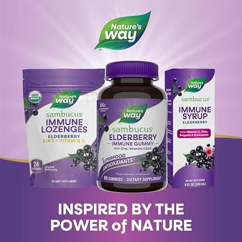 Nature’s Way Sambucus Elderberry Immune Support Gummies for Kids & Adults* with Black Elderberry Extract, Vitamin C, Vitamin D3, and Zinc, 60 Gummies (Packaging May Vary) thumbnail 7