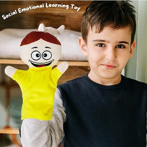 4E's Novelty Feeling Hand Puppets for Kids with 6 Emotions, with Moveable Arms, Soft Plush Hand Puppets for Toddlers, Early Education Toys, Social Emotional Learning Activities - Pack of 6 thumbnail 2