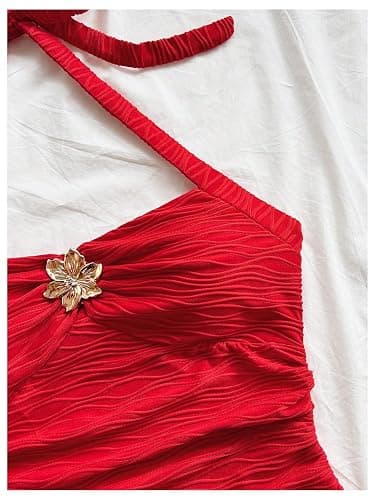 SOLY HUX Women's V Neck Halter Tops Open Back Y2k Ruched Floral Metal Summer Going Out Cami Tops thumbnail 4