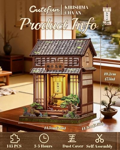 Cutefun Book Nook Kit - DIY Miniature House Kit for Adults, Teens and Beginners, Japanese Tea Room Booknook Tiny House Bookshelf Decor 3D Wooden Puzzles, Gifts for Friends and Family (Tea House) thumbnail 2
