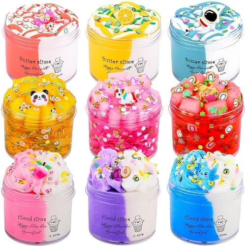 9 Pack Axolotl Slime Kit, with 3 Jelly Cube Crunchy Slime 3 Cloud Slime 3 Butter Slime, for Girls and Boys Party Favors, Stress Relief Toy for Kids, School Education - Image 1