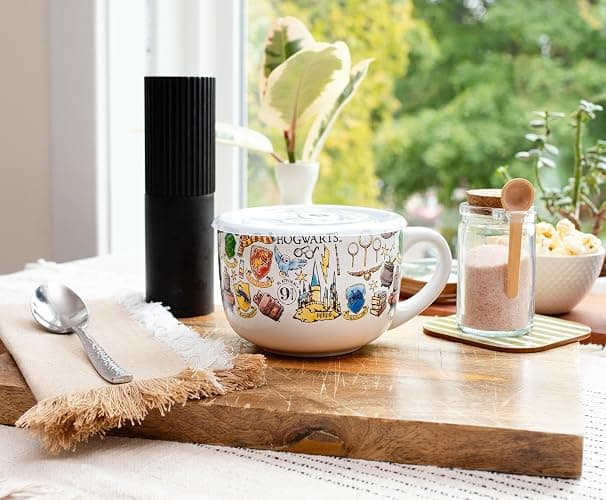 Harry Potter Hogwarts Destination Ceramic Soup Mug Bowl With Vented Lid and Handle For Ice Cream, Cereal, Beverages | Holds 24 Ounces thumbnail 2