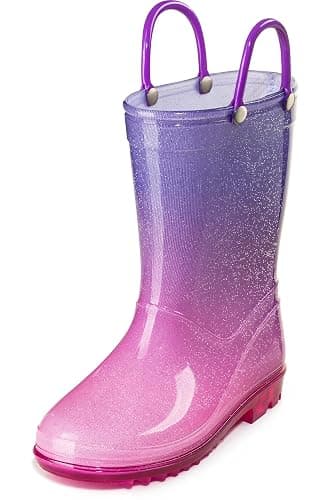 Puddle Play Kids' PVC Glitter Rain Boots with Easy-On Handles – Sparkly, Lightweight, for Girls & Boys – Toddler & Little Kid Sizes - Image 1