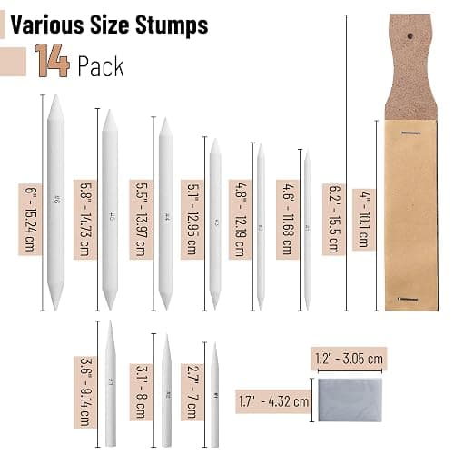 Mr. Pen - 14 Pack of Blending Stumps, Art Eraser, Blending Sticks for Drawing, Shading Pencils for Sketching | Tortillions Paper Art Blenders with Sandpaper Sharpeners & Kneaded Eraser for Beginner Art, Paper Stumps for Shading thumbnail 3
