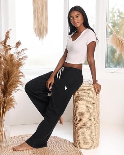 U.S. Polo Assn. Womens Sweatpants with Pockets, French Terry Womens Joggers Wide-Leg Sweats thumbnail 2