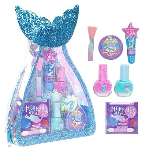 Townley Girl Kids Makeup Set in Mermaid Bag, Includes Lip Gloss, Nail Polish, Body Shimmer, Perfect for Birthday Gift, Party Favor, Makeover, Sleepover, for Girls Ages 3+ - Image 1