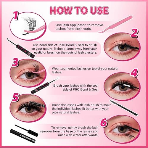 PROLASHBEAUTY Lash Clusters with Spikes Lash Clusters Kit 3D Style Individual Lashes Kit with Bond and Seal Lash Tweezers Remover Easy to Apply at Home (80D+100D-D-10-18mix) thumbnail 7
