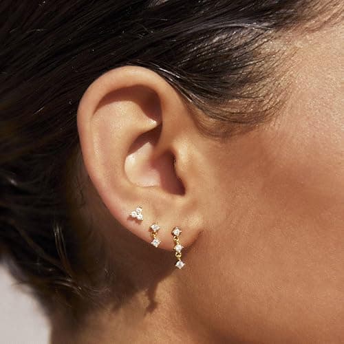 SELSHE Gold Plated Earrings for Women, 14k Gold Plated Earring Stack Hypoallergenic Pearl Drop Earring Dainty Earrings for Women Trendy Cute Small Huggie Hoop Earring Fashion Womens Jewelry thumbnail 2