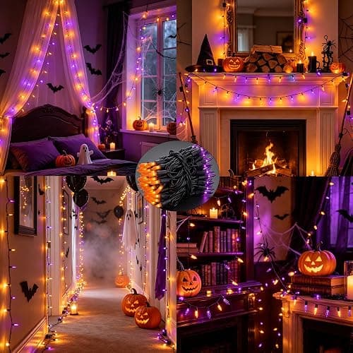 TW SHINE Purple and Orange Halloween Lights, 20FT 100 Count Incandescent Mini String Lights, Waterproof Halloween Decorations for Outdoor Indoor Patio Home Party Garden Yard Decor thumbnail 7