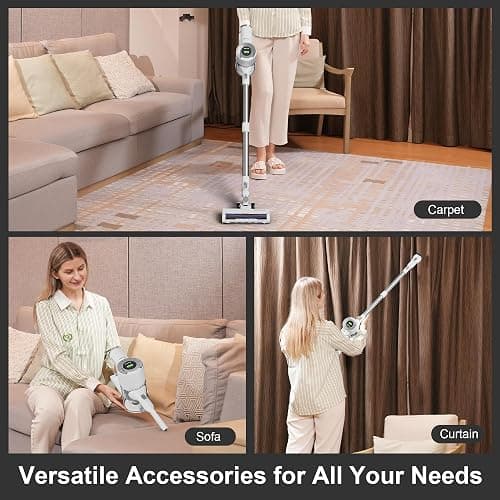 BUTY BULU Cordless Stick Vacuum Cleaner, 30KPa Handheld 2200mAh Rechargeable Battery Lightweight Small Vac Electirc Broom, 40Mins Runtime for Home Hard Floor Carpet Pet Hair Cleaning, LED Screen thumbnail 4