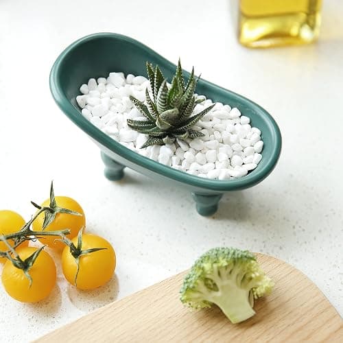 1 Piece 5.6" Colorful Ceramic Mini Clawfoot Bathtub Soap Dish Decortative Soap Dish Small Planter Makeup Organizer Container Hamster Bathtub（Pink） thumbnail 4