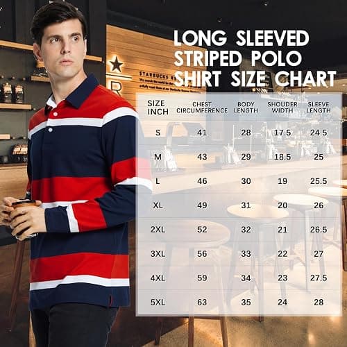 Men's Polo Shirts Long Sleeve Striped Dry Fit Casual Collared Pique Golf Polo Shirts for Mens thumbnail 7