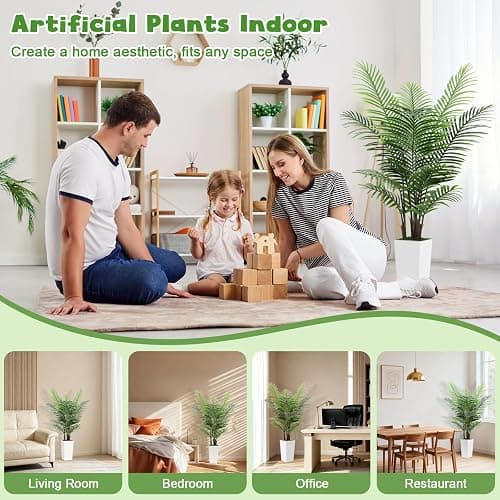 5FT Fake Plant Artificial Palm Tree Indoor Decor – Faux Plants Indoor Tall with White Planter – Artificial Tree Floor Plant for Living Room Office Home thumbnail 5