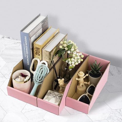 Golden State Art, 12x6x4.5 Cardboard Storage Bins, 30 Pack Corrugated Open Top Bin Box for Shelves Garage Office Warehouse Organization, Pink thumbnail 2
