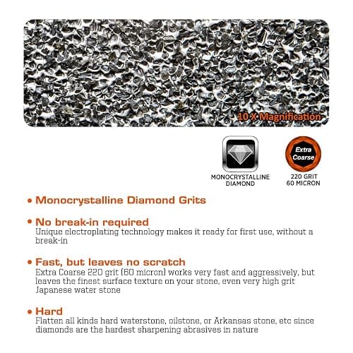 SHARPAL 145H 10 x 4 Inch Diamond Lapping Plate, Whetstone Flattener, Extra Coarse 220 Grit for Coarse Sharpening and Flattening Stones, Fix & Re-levelling any Whetstone and Sharpening Stones thumbnail 4